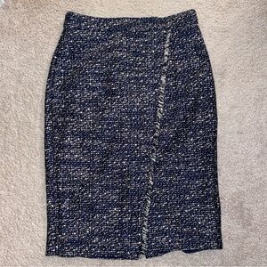 J. Crew Blue and White Pencil Skirt Knee-Length Cocktail
